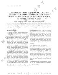 Pdf Conversion Table For Specific Gravity Dry Matter And