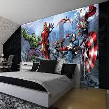With The Marvel Avengers Comic Wallpaper You Can Create A Stunning Feature Wall Quick And Easily Marvel Room Marvel Bedroom Avengers Room