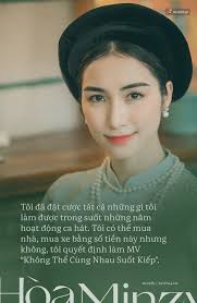 Ca sĩ hòa minzy ra mv không thể cùng nhau suốt kiếp, lấy cảm hứng từ chuyện tình nam phương hoàng hậu và vua bảo đại. Hoa Minzy Thá»‹ Phi Tá»«ng Cháº·n Ä'á»©ng Sá»± Nghiá»‡p Cá»§a Hat Cá»§a Toi