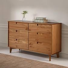 Walker Edison Furniture Company 6 Drawer Caramel Mid Century Modern Wood Dresser Hdr6dsldrca The Home Depot Solid Wood Dresser Mid Century Modern Dresser Modern Dresser