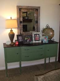 Entry Table Craigslist Buffet Table Painted And Stained On Top Goodwill Lamp Repainted Picture Frames From Hobby Lobby Mirror And Plat Furniture Decor Home