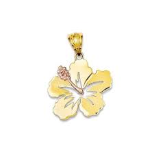 14k Rose And Yellow Gold Hibiscus Flower Charm Pendant 19mm Jet Com Hibiscus Flowers Flower Meanings Hibiscus
