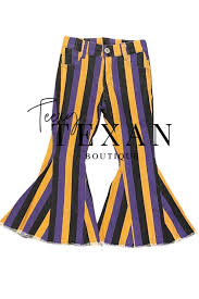 Kids Black Orange Purple Stripe Halloween Bell Bottom Flare Jeans