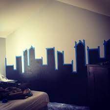 Boys Bedroom Cityscape They Make It Look So Easy In This One Super Simple Lines Painters Tape Bada Bing Bada Boom Superhero Room Batman Room Big Boy Room