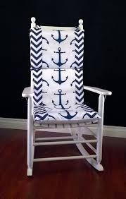 Rocking Chair Cushion Cover Navy Anchor Chevron By Rockincushions 75 00 Gorgeous For A Nautical Theme Chair Cushion Covers Rocking Chair Pads Rocking Chair