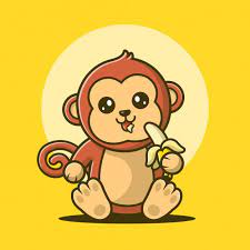 Monkey Eating Banana Vector Illustration Vector Icons Illustration Cute Monkey Cartoon Monkey