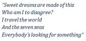 Sweet dreams lyrics from the latest music album blue madonna. Meaning Of Sweet Dreams Are Made Of This By Eurythmics Song Meanings And Facts