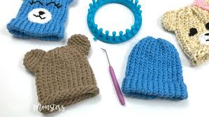 Unisex slouchy beanie tutorial loom knitting. 5 Little Monsters Embellished Loom Knit Hats Baby Bears