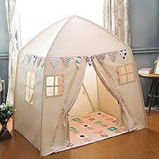 Amazon Com Large Children Playhouse Beige Princess Girls Indoor Nursery Canvas Play Tent Bed House Sturdy Frame Game Room Kids Teepee Kids Kids Teepee Tent