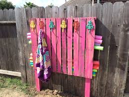 Noodle Towel Holder Made From A Pallet Pool Storage Pallet Pool Pool Decor