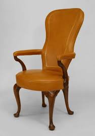 Queen Anne Leather High Back Arm Chair Chair Queen Anne Chair Upholstered Antique Chairs