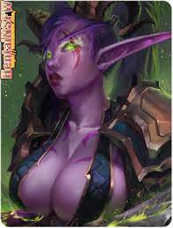 SFW oppai hentai big tits game art World of Warcraft Night Elf busty gamer  babe MMORPG illustration.