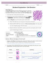 Cells reproduce by splitting in half, a process called cell division. Student Exploration Cell Division
