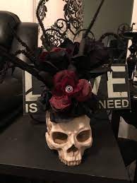 Gothic Skull Centerpiece Skull Floral Goth Skull Flower Pot Tall Black Floral Gothic Skull Decor Skull Centerpiece Goth Home Decor Goth Decor Gothic Home Decor