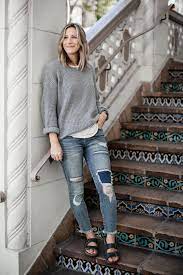 Basic Outfits With Distressed Denim And Birkenstock Sandals Birkenstock Outfit Casual Winter Outfits Basic Outfits