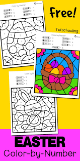 Free Printable Color By Number Activity With An Easter Theme Featuring An Easter Bunny Egg And Baske Easter School Easter Math Activities Easter Kindergarten