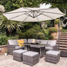 9 seater rattan outdoor corner sofa set with lean over parasol and base grey weave in stock date 25th august 2020 1000