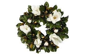 Lush layers of vivid blooms, pine boughs and berries form a festive ensemble on our grandiflora magnolia wreath. 30 Magnolia Wreath Faux One Kings Lane