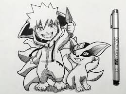 Naruto And Kurama In A Chibi Style I Hope You Like The Result Of The Drawing I Tried To Shadow It As Much As P Naruto Drawings Kakashi Drawing Sasuke Drawing