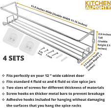 Specify as special instruction if any depth other than standard 12.5″ deep is required. Wall Mounted Unique Racks Design To Secure Jars Cupboard Set Of 4 Spices Seasoning Chrome Hanging Shelf Kit Pantry Countertop Storage In Kitchen Spice Racks Organizer For Cabinet Door Mount Spice