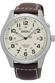 Seiko Ska723p1 Men S Kinetic Big Numbers Stainless Steel Case Leather Strap 100m Wr Ska723 Mens Watches Leather Brown Leather Strap Watch Watches For Men