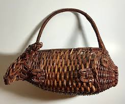 Vintage fish basket wicker fisherman fishing cage trout fish creel holder. Wicker Basket Fish Shaped With Handle Ebay