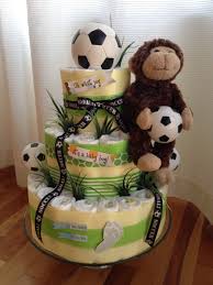 Soccer Themed Baby Shower Diaper Cake Soccer Baby Showers Sports Baby Shower Theme Baby Shower Diaper Cake