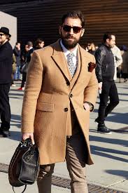 %97 wool , %3 elastan machine washable : Men S Camel Overcoat Tan Wool Double Breasted Blazer White Dress Shirt Brown Wool Dress Pants Lookastic