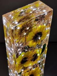 Sunflower Lamp Real Sunflowers Resin Lamp Epoxy Lamp Etsy Flower Structure Resin Warm Light