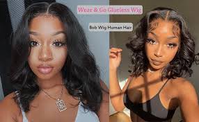 Amazon.com : Ahaisy Short Bob Glueless Wigs Human Hair Pre Plucked Pre Cut  Wear and Go Body Wave Lace Front Wigs for Black Women No Glue 4x4 Lace  Closure (8 inches) :