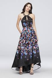 Floral Printed Halter Dress With Lace Up Back In 2020 David Bridal Prom Dress Printed Halter Dress Necklines For Dresses