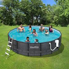 Summer Waves Elite Dark Wicker 15 Ft Round Metal Frame Pool Package 48 In Deep Walmart Com Wal Summer Waves Above Ground Swimming Pools Above Ground Pool