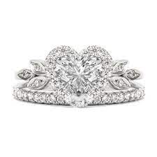 Heart Shaped Diamond Unique Engagement Ring Heart Diamond Wedding Ring Set 2mm 3 4 Eternity Diamond Band Heart Diamond Halo Love Blossom Heart Shaped Diamond Ring Heart Shaped Diamond Heart Engagement Rings