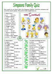English Exercises Simpsons Family Quiz Family Quiz English Exercises Family Tree Quiz