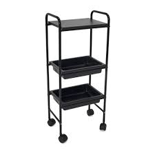 Carrinho Auxiliar Multiuso Pratique Preto Com 2 Bandejas e 1 Prateleira