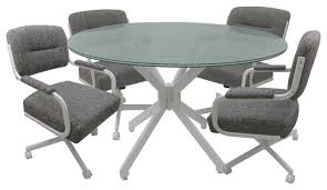 Dinette sets, high dining, commercial dining, contemporary dining… Glass Dinette Set Swivel Caster Chairs Grey White Crackle Glass Contemporary Dining Sets By Tobias Designs