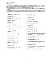 Delve into mathematical models and concepts, limit value or engineering mathematics and find the answers to all your questions. College Algebra Pretest Fill Online Printable Fillable Blank Pdffiller