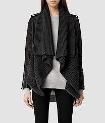 Womens Wrap Leather Biker Jacket Black Charcoal Allsaints Com Kiyafet