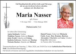 Traueranzeige Maria Nasser, Püchersreuth