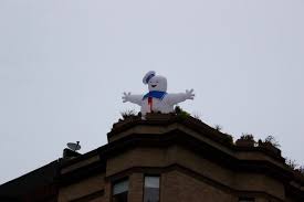 The stay puft marshmallow man is a fictional character from the ghostbusters franchise, which sometimes appears as a giant, lumbering paranormal monster. It S The Stay Puft Marshmallow Man Returning To His River North Rooftop River North Chicago Dnainfo