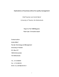 Pdf Implications Of Business Ethics For Quality Management