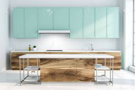 Custom size, plywood construction, soft closing, dovetailed drawer boxes, solid wood doors. Interior Of Modern Kitchen With White Walls And Floor Blue And Stock Photo Picture And Royalty Free Image Image 112602862