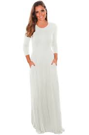 White Pocket Design 3 4 Sleeves Maxi Dress Women S Clothing Online Store Maxi Dress Maxi Dress With Sleeves Pocket Maxi Dress