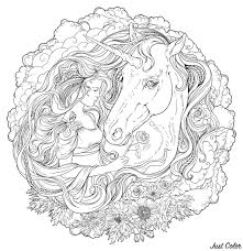 Does your little girl imagine herself in a world of unicorns? Unicorn And Girl In Clouds Unicorns Adult Coloring Pages
