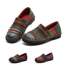 Socofy Slip On Loafer Flat Shoes Womens Rainbow Leather