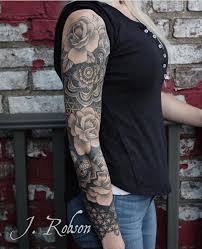 Black And Grey Half Sleeve Women Tattoos For Woman Tattoo Designs Geometrictattoo Prettysleevetattoo Mandalatattoo Sleeve Tattoos For Women Half Sleeve Full Sleeve Tattoos Sleeve Tattoos