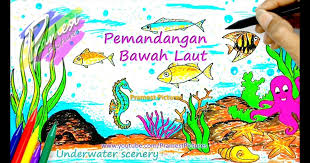 Gambar sketsa pemaandangan laut yang mudah di buat. Menggambar Pemandangan Bawah Laut
