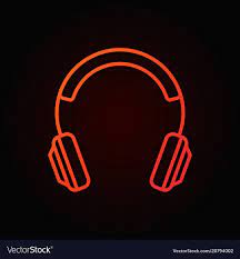 On Ear Headphones Red Outline Icon Vector Headphone Concept Sign Or Design Element In Thin Line Style On Dark Background Orange Icons Icon Logo Design Art
