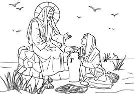 Jesus And The Samaritan Woman At The Well Bible Coloring Page Bible Coloring Pages Bible Coloring Sunday School Coloring Pages