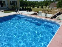 Vinyl Liner Pool With Custom Steel Steps And Stools Built By Penguin Pools Pool Steps Inground Pool Steps Custom Inground Pools